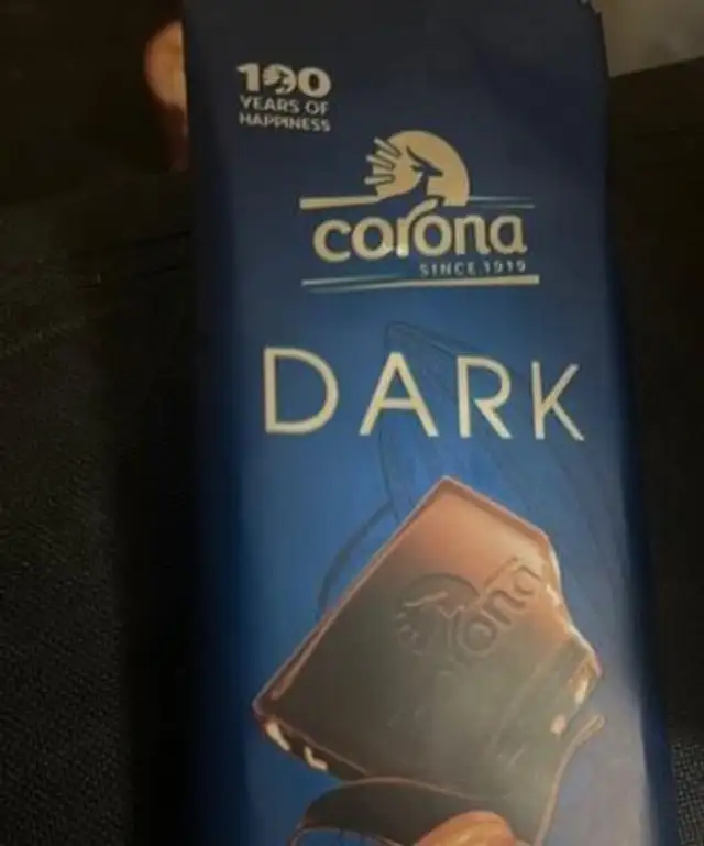 Dark almond chocolate front packaging