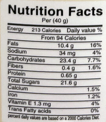Halawa choco hazelnut spread nutrition facts table