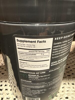 Creatine Monohydrate nutrition facts table