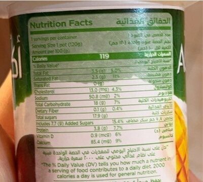 Activia Stirred Yogurt Mango full fat nutrition facts table