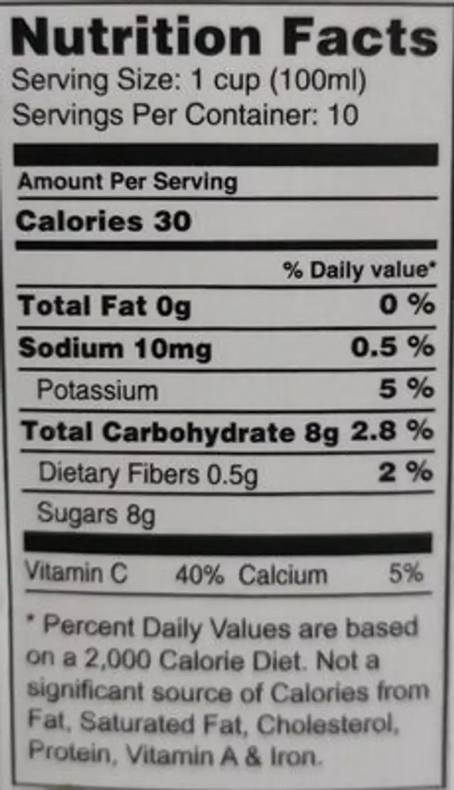 Al Rabie uht/rris orange nutrition facts table