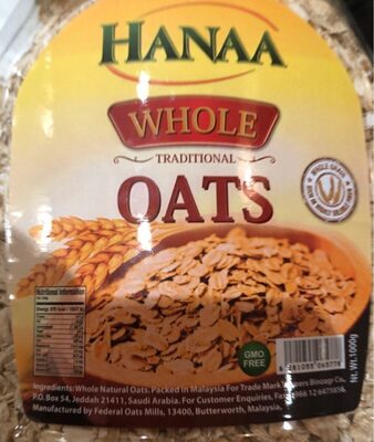 Whole oats HANAA في ١٠٠ غرام 408 سعرة حرارية