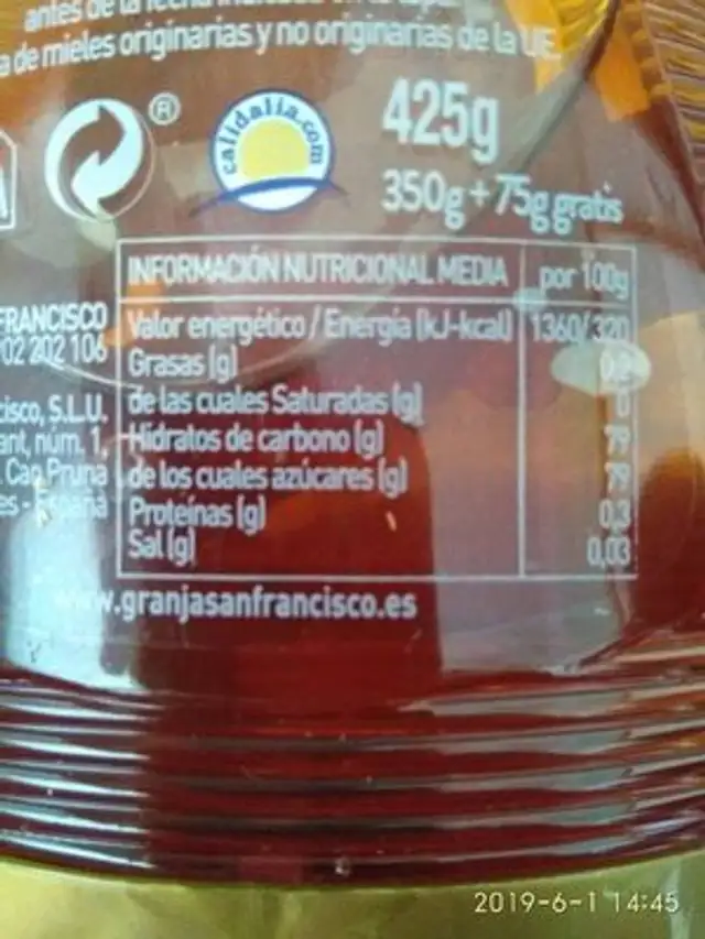 Miel de flores ingredients label