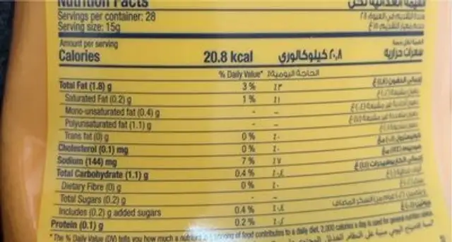 Cheddar Cheese Flavor Original Sauce nutrition facts table