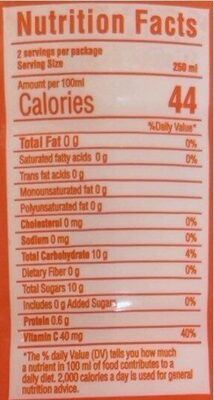 Orange Juice nutrition facts table