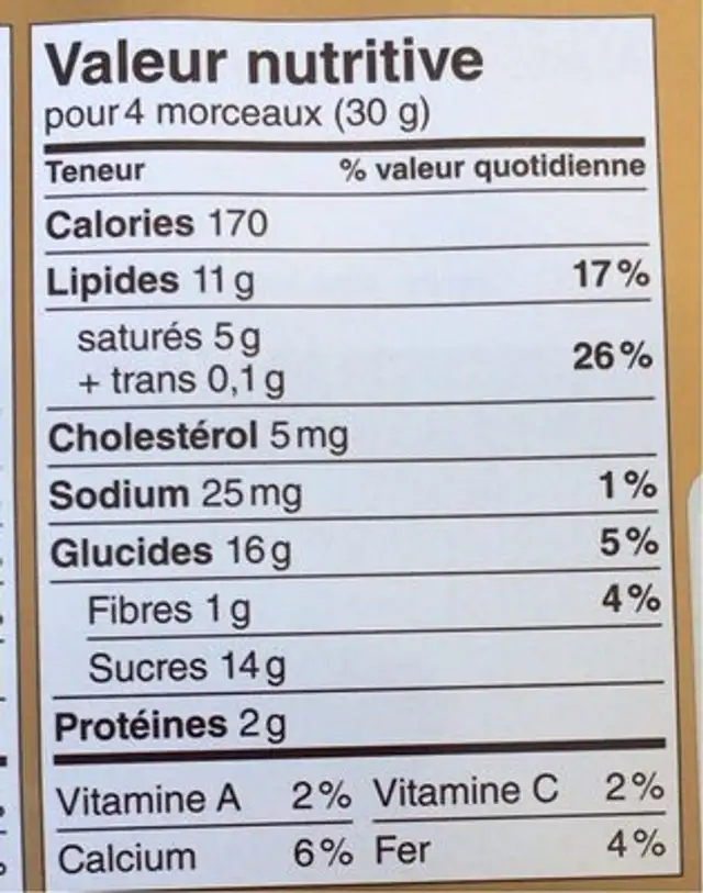 Chocolat au lait avec noisettes nutrition facts table