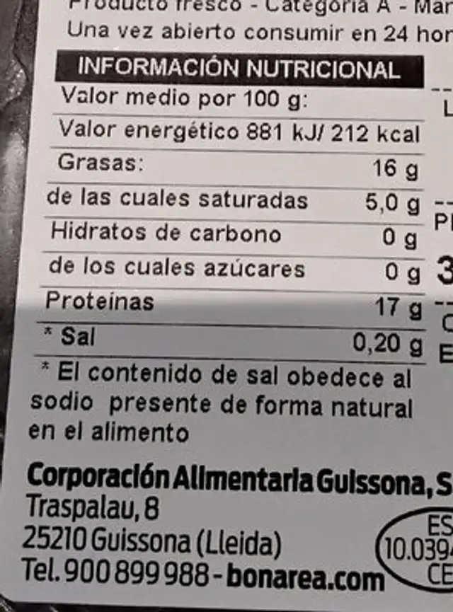 Caixa de pollastre nutrition facts table