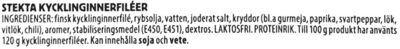 Stekta Kycklinginnerlår ingredients label