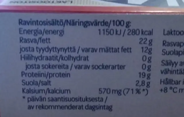 Koskenlaskija nutrition facts table