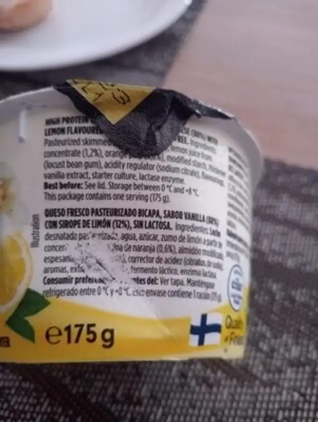 Profeel Vanilla & Lemon ingredients label
