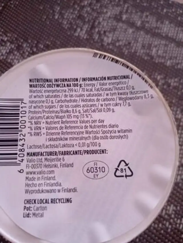 Profeel Vanilla & Lemon nutrition facts table