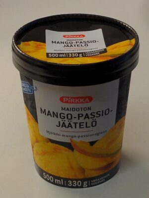 Maidoton mango-passiojäätelö front packaging
