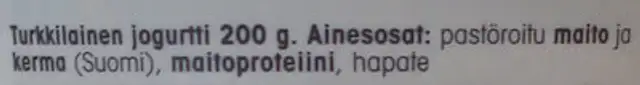 Turkkilainen jogurtti ingredients label