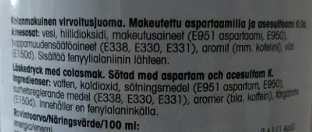 Cola Light ingredients label