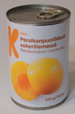 Persikanpuolikkaat sokeriliemessä front packaging