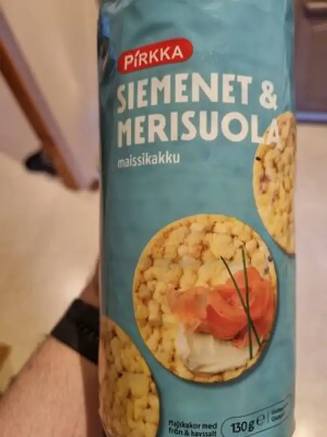 Maissikakku siemenet ja merisuola front packaging