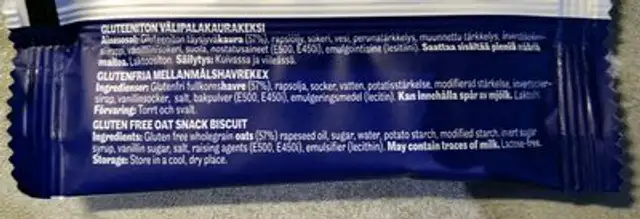 Oat Snack Biscuit ingredients label