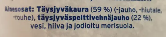 Jälkiuunipalat Täysjyväkauraleipä ingredients label