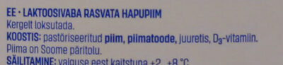 Laktoositon piimä ingredients label