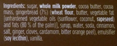 Piparisuklaa ingredients label