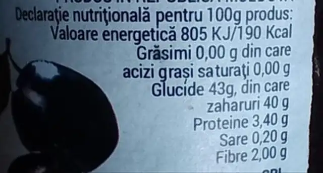 Plum Jam Without Sugar nutrition facts table