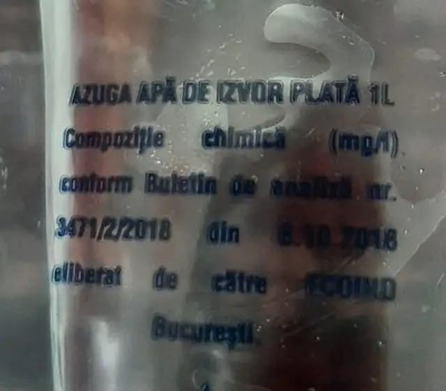 apă plată ingredients label