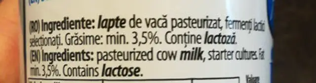 Iaurt de băut ingredients label