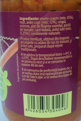 Zacusca picanta ingredients label