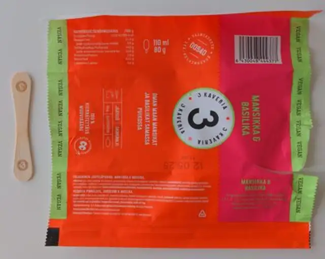 Mansikka & Basilika ingredients label