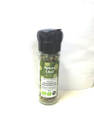 Gourmet Green pepper & Kala Namak salt 60g Organic front packaging