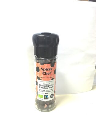 Gourmet Black pepper & Himalaya-salt 85g Organic and Fairtrade front packaging