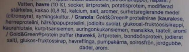 Kaurarahku kaakao & toffee ingredients label
