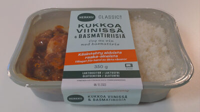 Kukkoa viinissä & basmatiriisiä front packaging