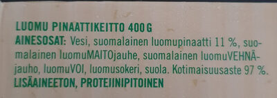 Luomu pinaattikeitto ingredients label
