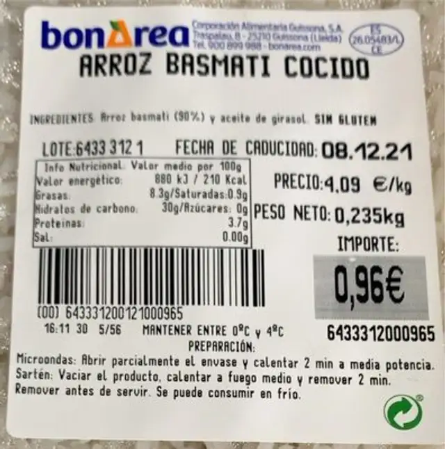 Arroz basmati cocido front packaging