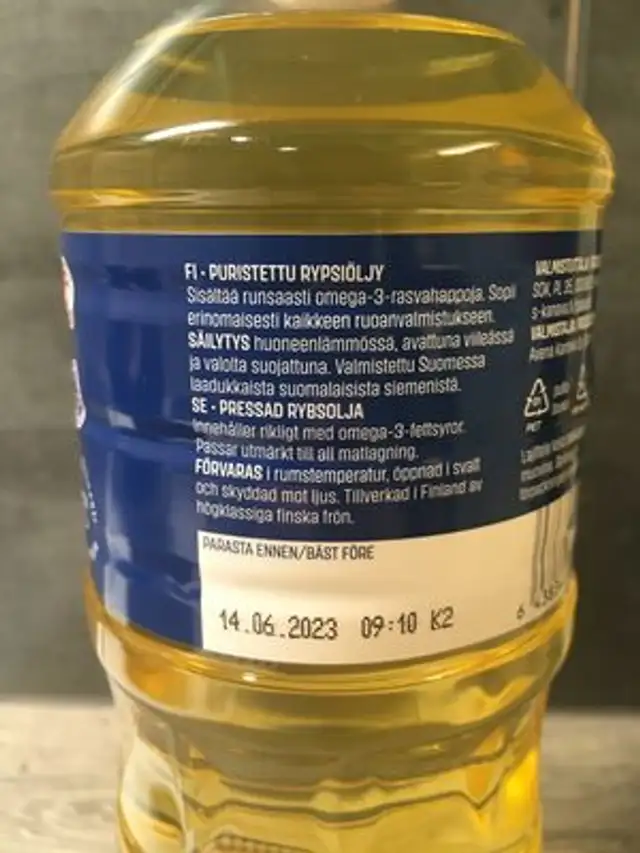 Rypsiöljy ingredients label