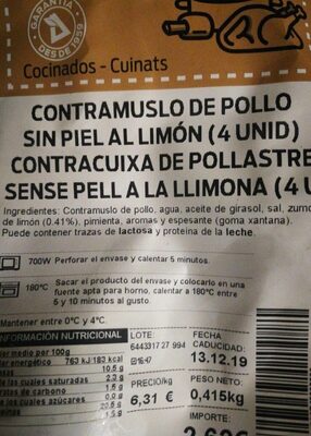 Contramuslo de pollo sin piel al limón