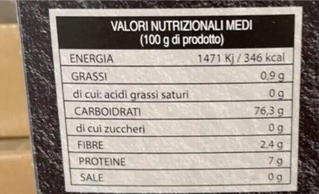 Penne rigate senza glutine nutrition facts table