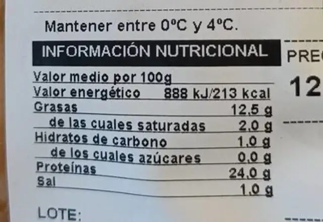Pechuga de pollo a la plancha nutrition facts table