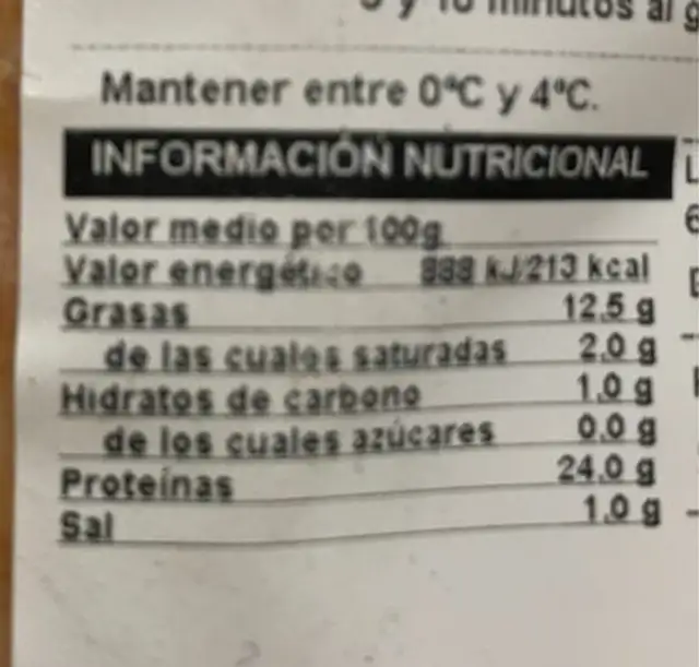 Pechuga de pollo a la plancha nutrition facts table