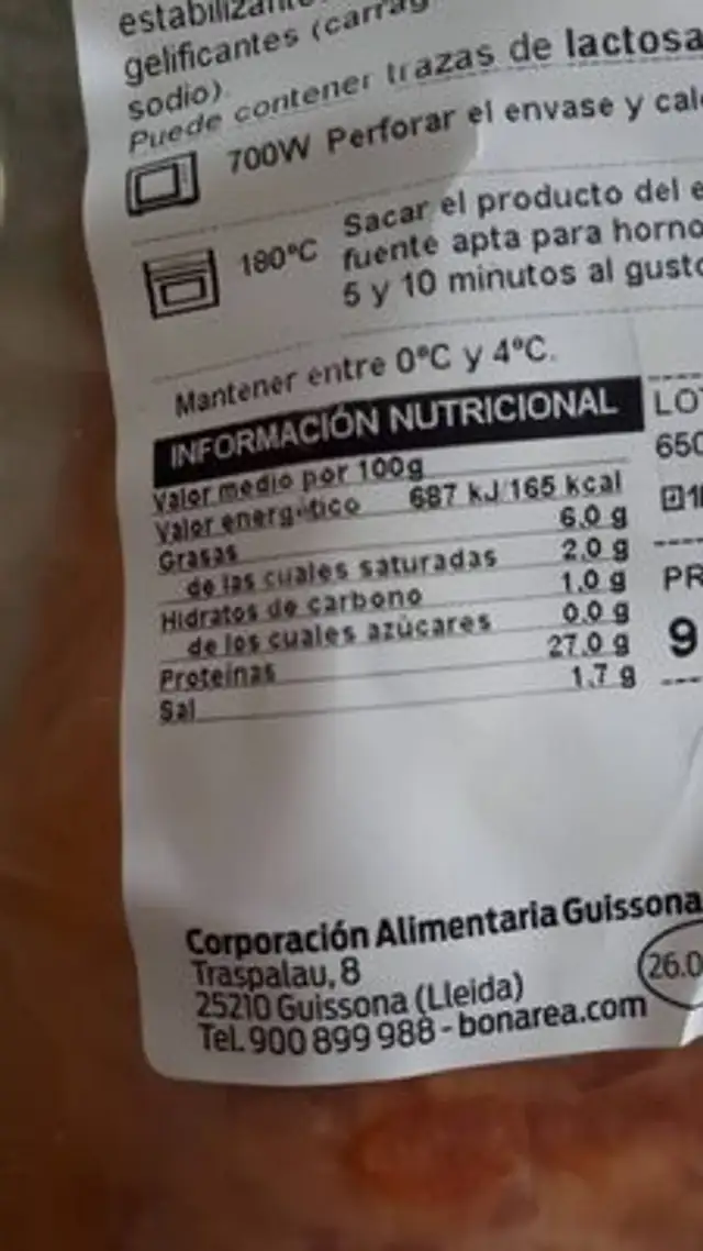 Pechuga de pavo asada nutrition facts table