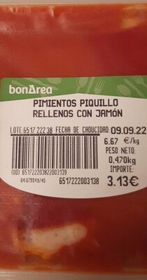 Pimientos piquillo rellenos con jamón