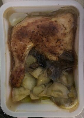 Trasero pollo con patatas y champiñones