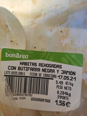 Habitas con butafarra negra y jamón