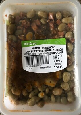 Habitas rehogadas con butifarra negra y jamón