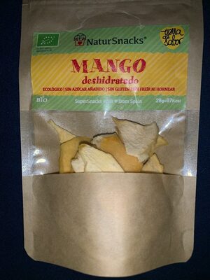 Snack mango deshidratado front packaging