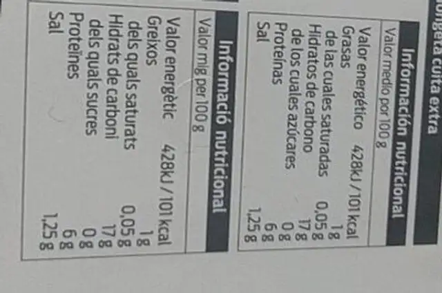 Alubia cocida extra nutrition facts table