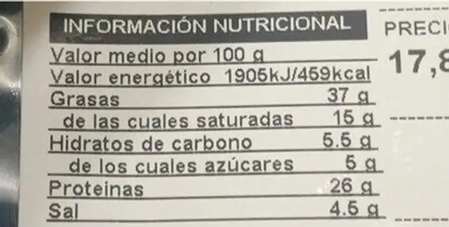 Fuet extra nutrition facts table