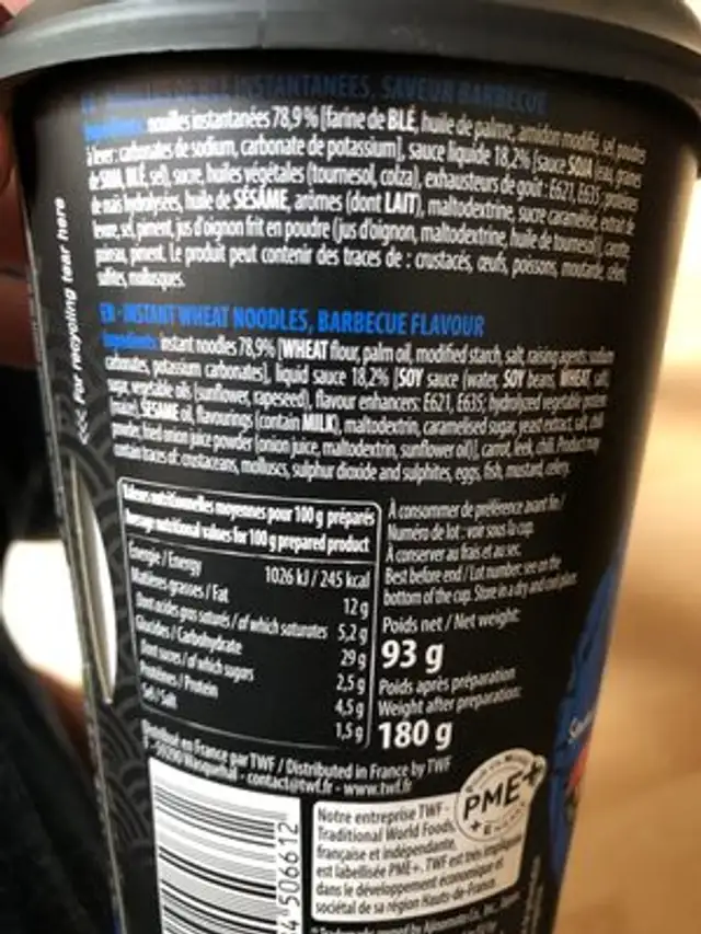 YAKISOBA BBQ CORÉEN ingredients label