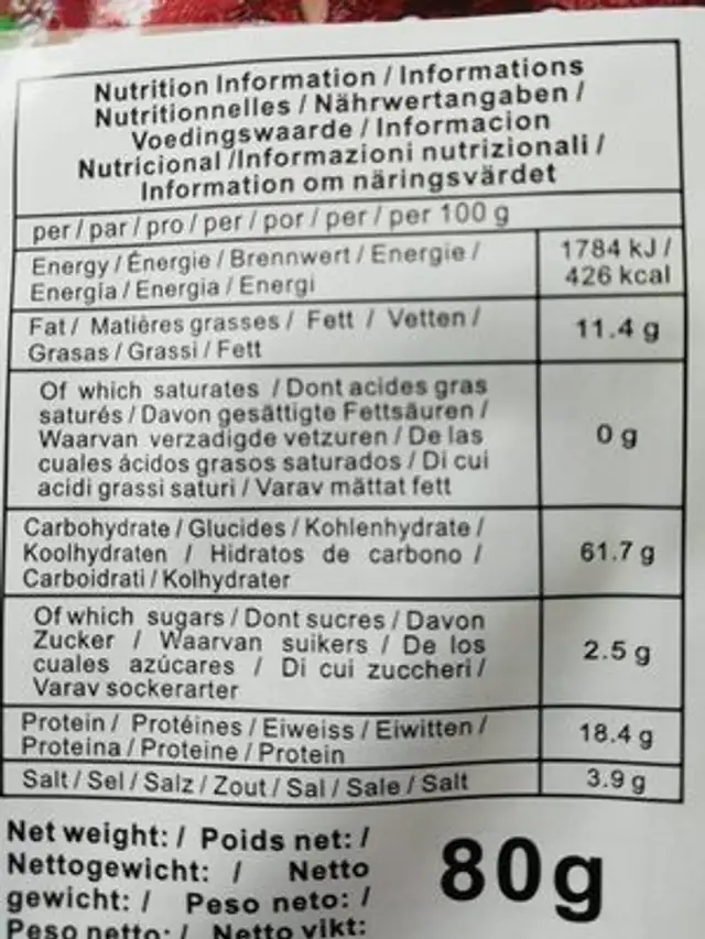 Plat végétarien saveur tripes nutrition facts table